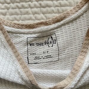 We The Free Cream and Tan Waffle Knit Top